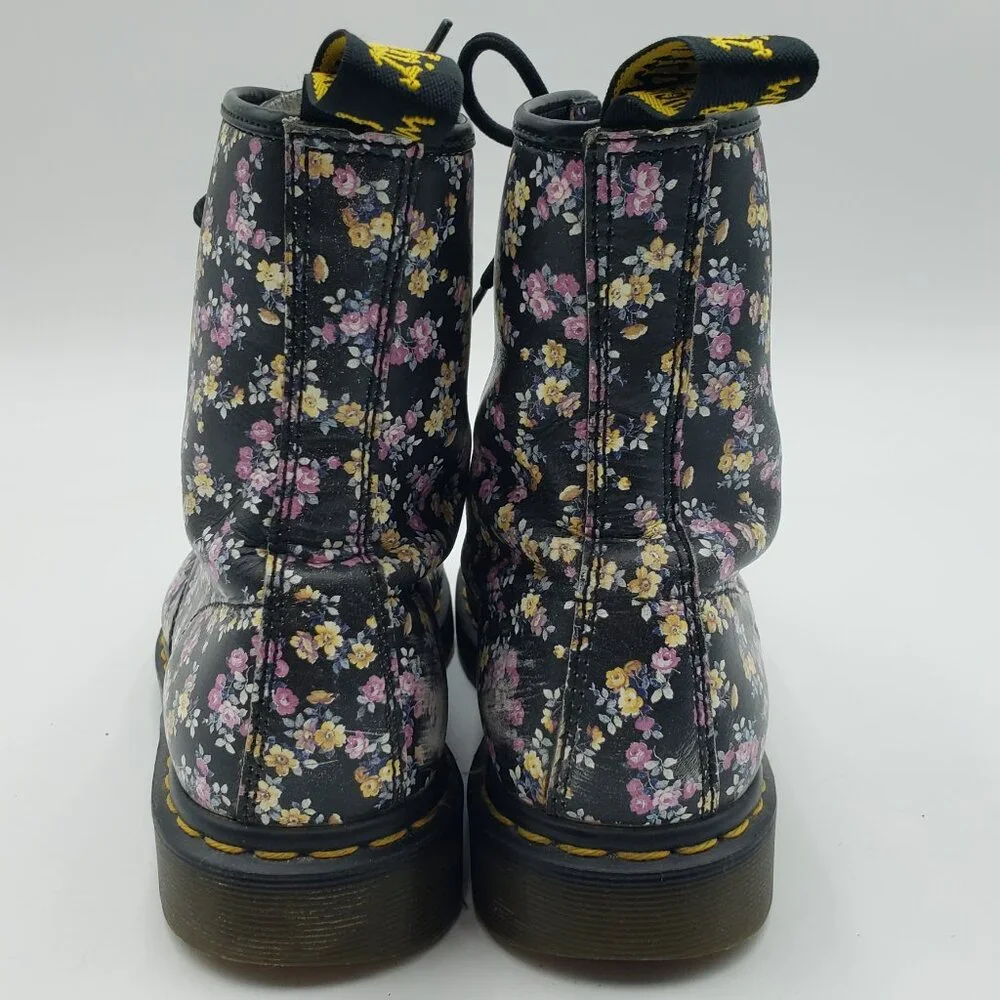 Dr. Martens Floral High Top Boots 8 Womens Docs Leather Lace Up Purple - Picture 5 of 11